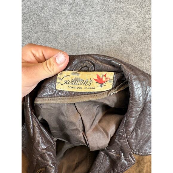 VINTAGE 70s Carmens Leather Coat Jacket Womens Large Brown Lined Western Retro - Picture 9 of 9